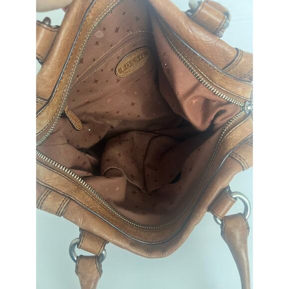 Fossil Marlow Chestnut Pebble Leather Double Handle Satchel Shoulder Handbag - Picture 8 of 10
